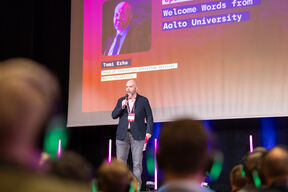 Tomi Erho, head of Innovation Ecosystem Services at Aalto University, on stage at NORDEEP 2025