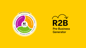 Business Generator and Research to Business logos on yellow background