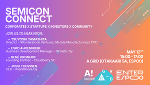 Promotional image for the Semicon Connect event taking place May 12th at A Grid, from 15:00 to 17:00