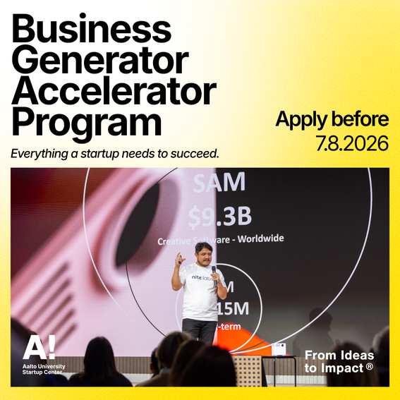 Promotional picture for the open call to Aalto Startup Center's main accelerator program