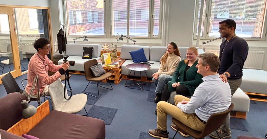 Some of our research to business projects being photographed by a taiwanese media outlet. Photographer in the left, 4 representatives from the projects in the right